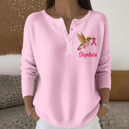 Personalized Breast Cancer Buttoned Cardigan Sweater QFTD5111003