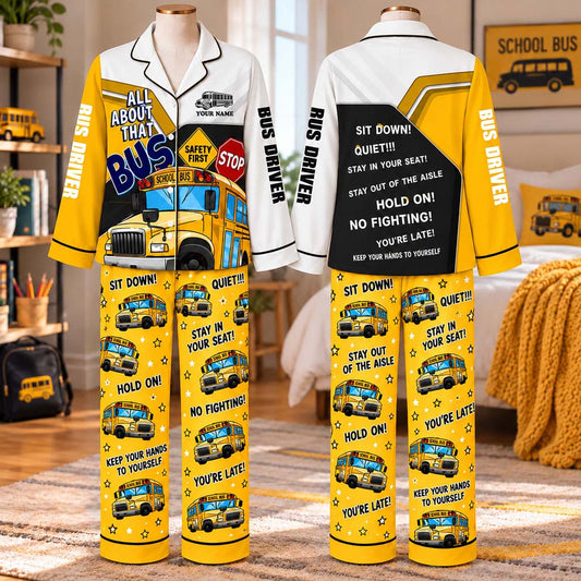 Personalized School Bus Driver Satin Pajama Set UKHM6201009