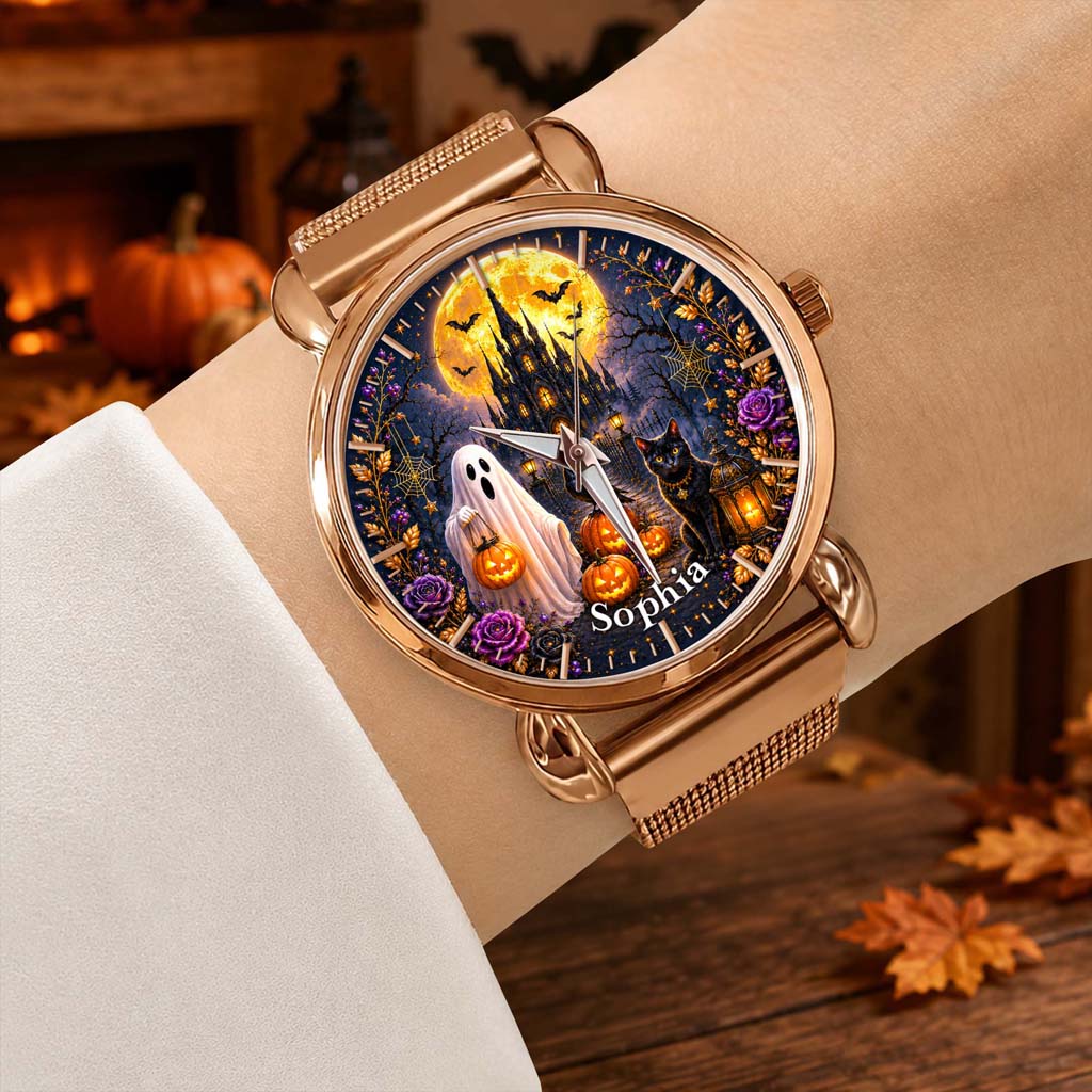 Custom Ghost Black Cat Halloween Watch For Woman UKHM6150802