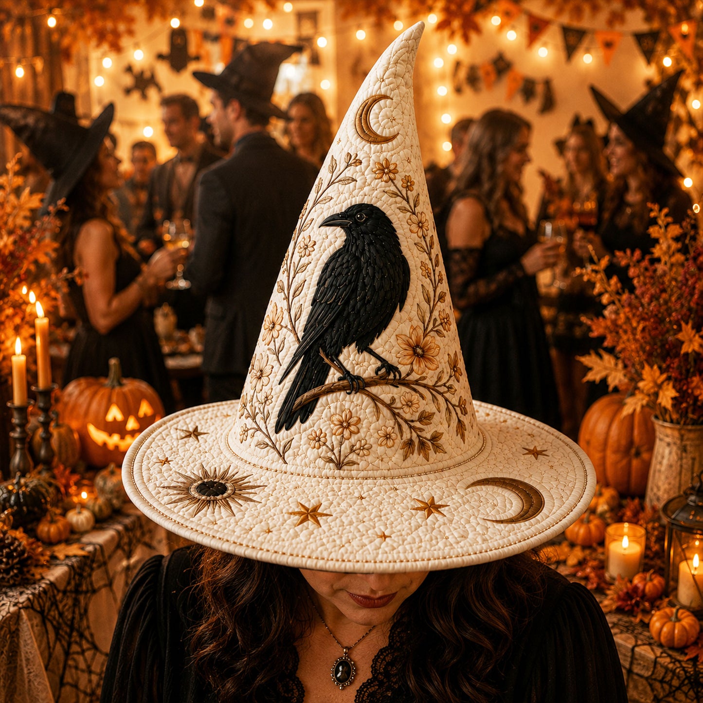 Personalized Raven Halloween Quilted Witch Hat UKND6070813
