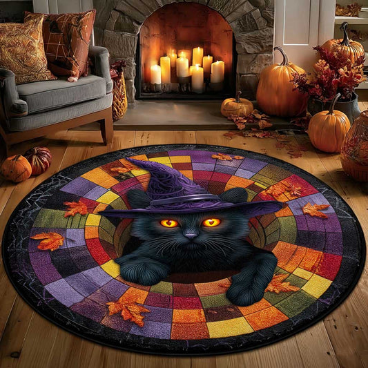 Black Cat Halloween Optical Illusion Rug, Spooky 3D Effect Rug QFTD5160903