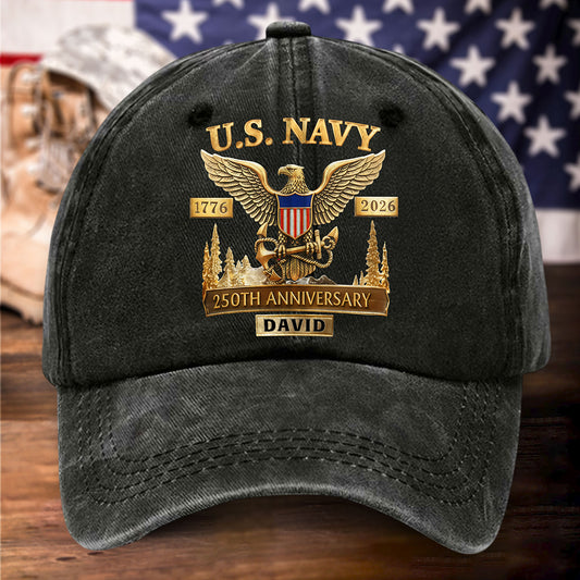 Personalized US Navy 250th Anniversary Distressed Washed Cotton Printed Hat UKHH6060406