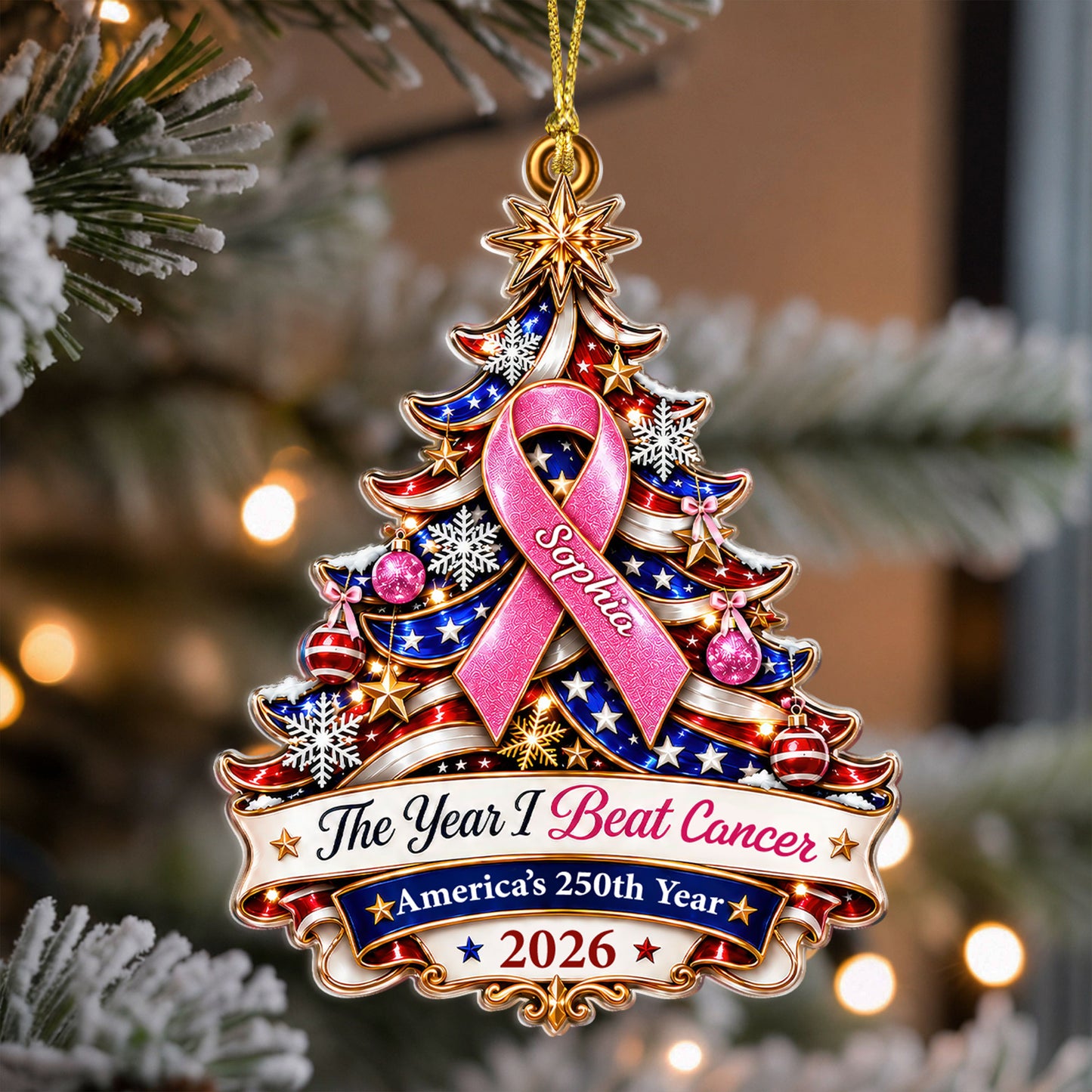 Personalized Breast Cancer Awareness 250th United States Ornament UKTD6100903