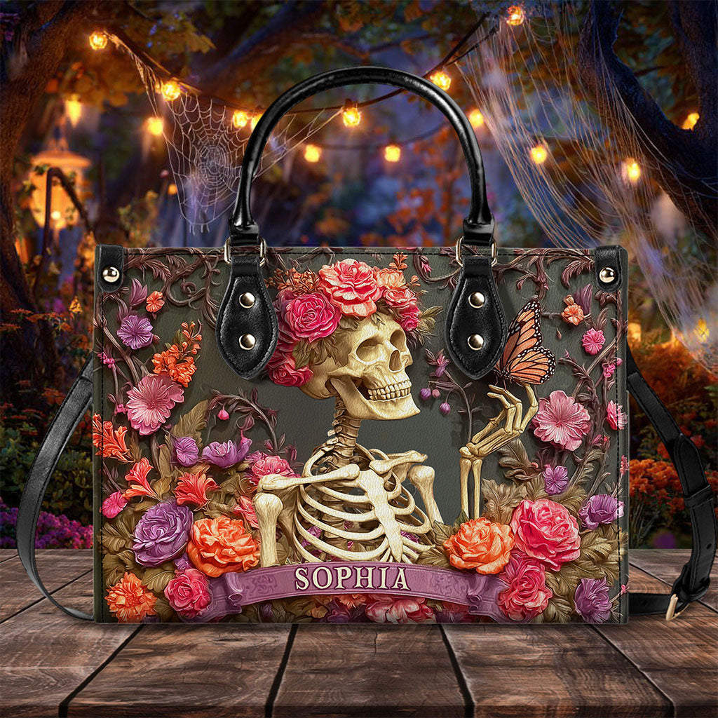 Personalized Skull Flower Halloween Leather Handbag UKTO5050902