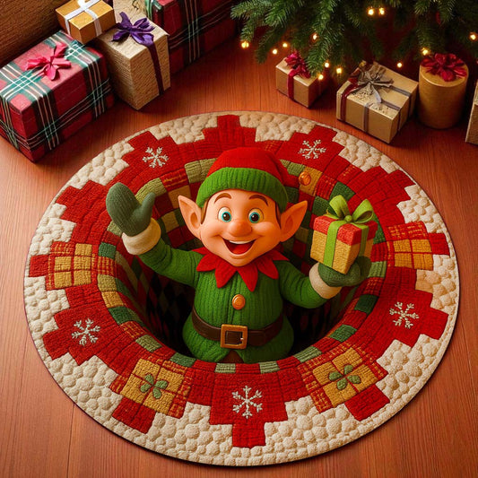 Christmas Elf Optical Illusion Rug, 3D Effect Rug QFTD5011003
