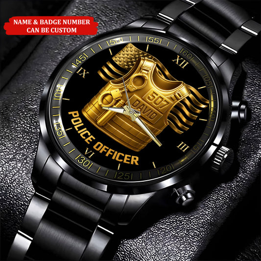 Personalized Police Business Watch, Custom Your Name And Badge Number, Watch For Policeman, Police Gifts UKTO5020802