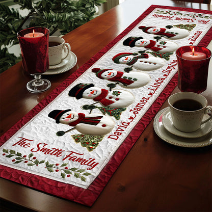 Personalized Snowman Family Christmas Quilted Table Runner QFTO5081002