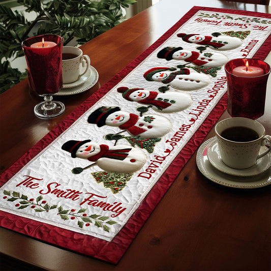 Personalized Snowman Family Christmas Quilted Table Runner QFTO5081002