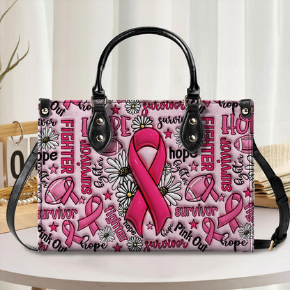 Breast Cancer Leather Handbag With Handle For Women, Breast Cancer Awareness, Breast Cancer Survivor Bags, Pink Ribbon QFNT4200602