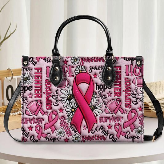Breast Cancer Leather Handbag With Handle For Women, Breast Cancer Awareness, Breast Cancer Survivor Bags, Pink Ribbon QFNT4200602