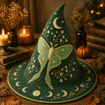 Personalized Luna Moth Quilted Witch Hat, Celestial Moon Phase Halloween Decor UKND6070811