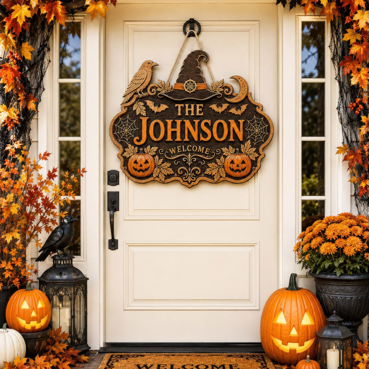 Personalized Halloween Welcome Wood Door Sign, Halloween Gift UKNT6130801