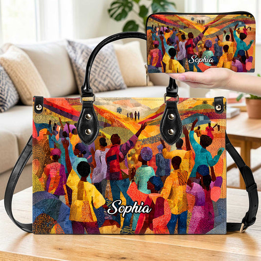 Custom Black Women History Leather Handbag Set THUU6060505