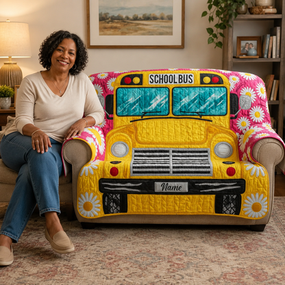 Custom Name School Bus Quilt Sofa Cover QFTO5291001