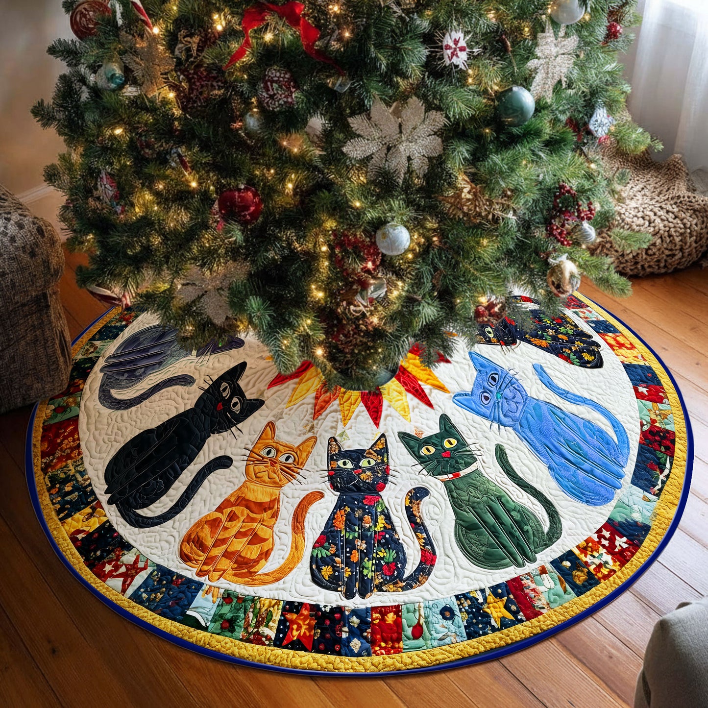 Colorful Cat Christmas Tree Skirt QFHH5311002