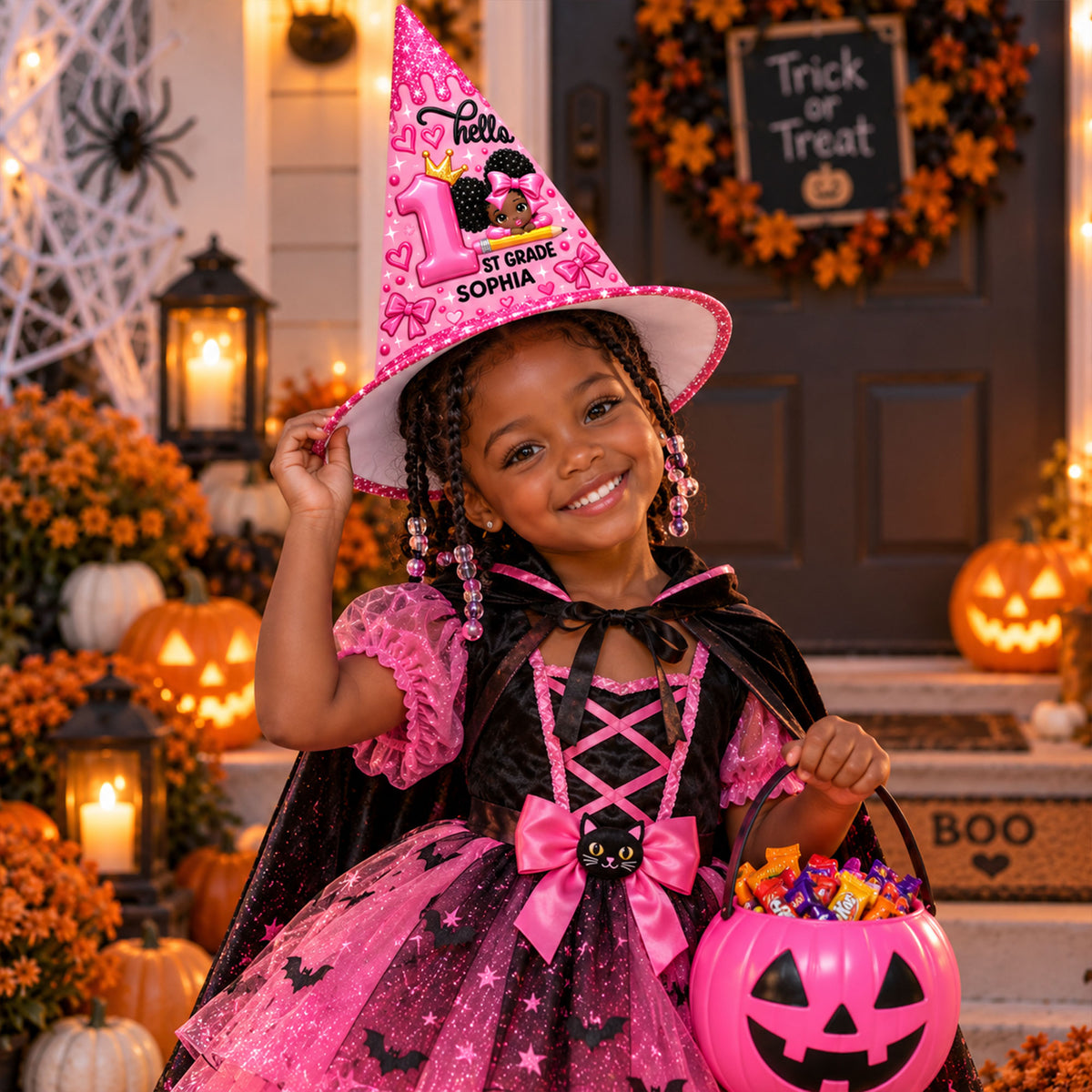 Personalized Back To School Witch Hat, Black Girl Witch Hat For Kid UKND6100910