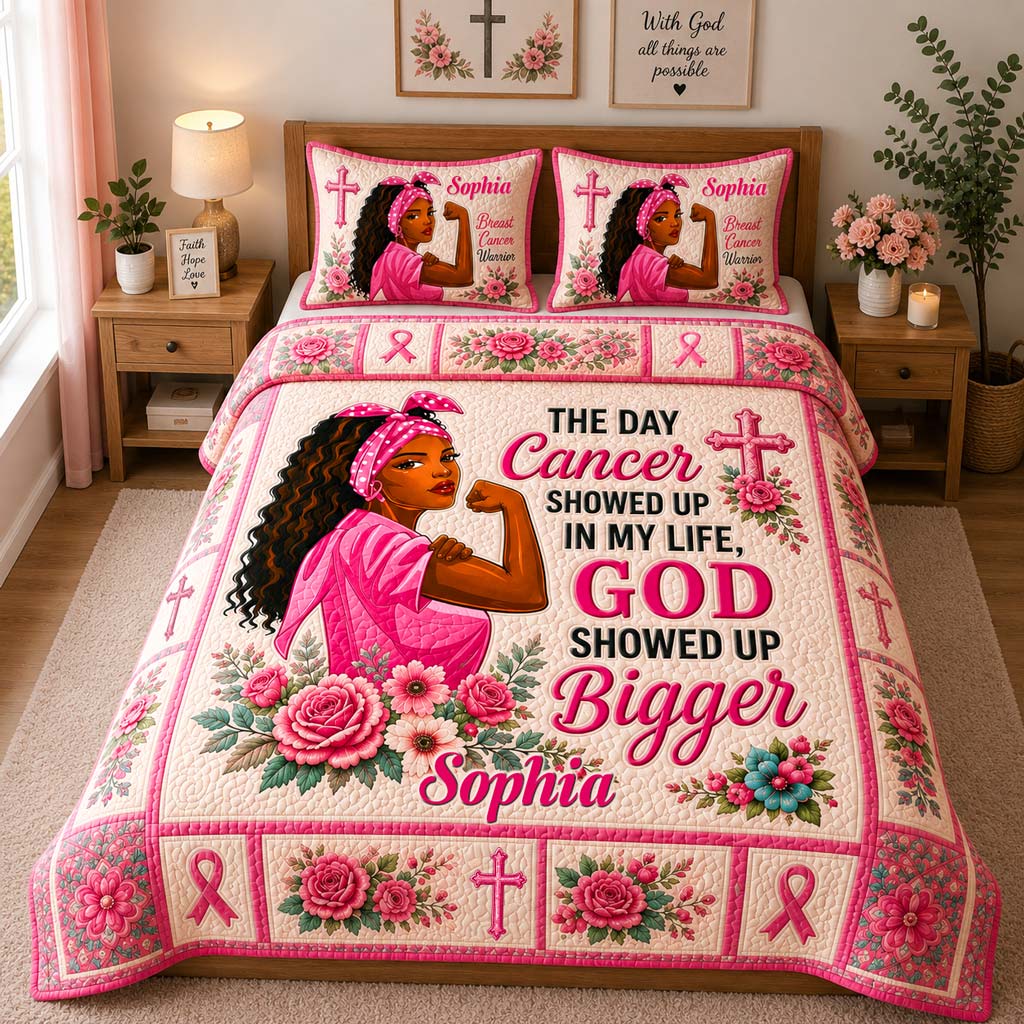 Personalized Breast Cancer Awareness Quilted Bedding Set UKHA6070801
