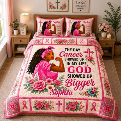 Personalized Breast Cancer Awareness Quilted Bedding Set UKHA6070801