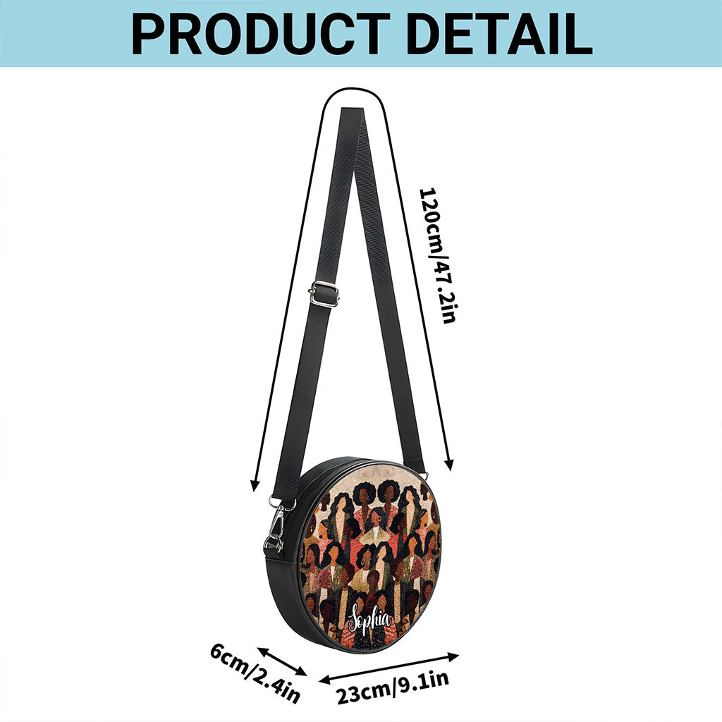 Custom Name Afro Girl PU Leather Round Crossbody Bags THUU6020301