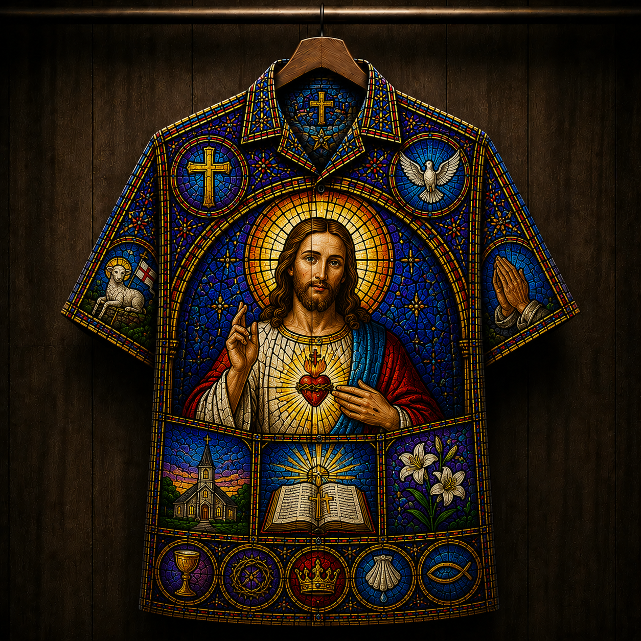 Jesus Stained Glass Hawaiian Shirt - Unisex Cathedral Window UKNT6160622