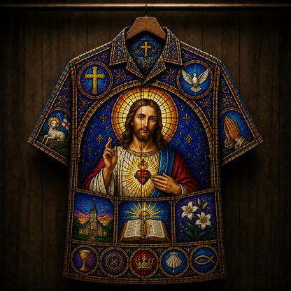 Jesus Stained Glass Hawaiian Shirt - Unisex Cathedral Window UKNT6160622