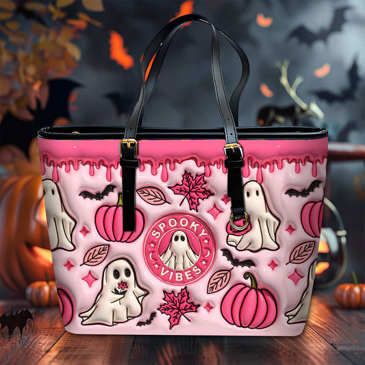 Spooky Vibe Print 3D Inflated Leather Tote Bag, Halloween Gift QFTO4310704