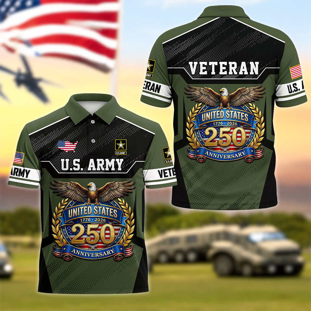 US Army Veteran United States 250th Anniversary Polo Shirt, Gifts for U.S Veterans UKHA6220601