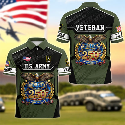 US Army Veteran United States 250th Anniversary Polo Shirt, Gifts for U.S Veterans UKHA6220601