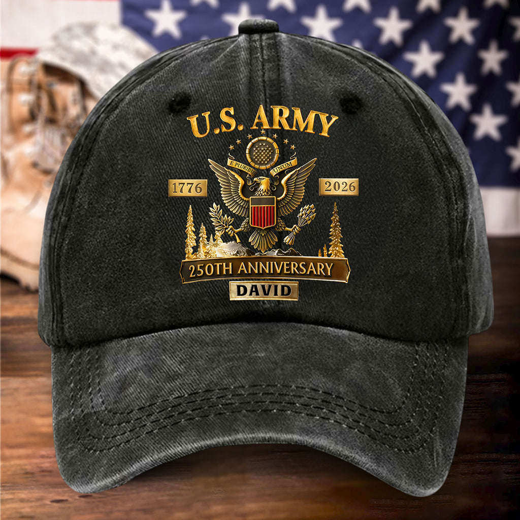 Personalized US Army 250th Anniversary Distressed Washed Cotton Printed Hat UKHH6060405