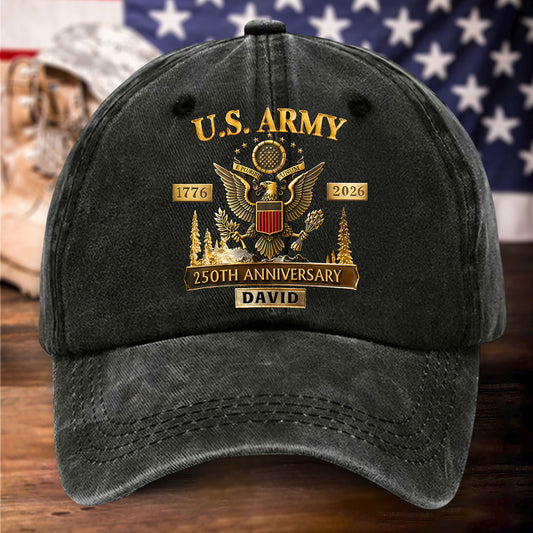 Personalized US Army 250th Anniversary Distressed Washed Cotton Printed Hat UKHH6060405