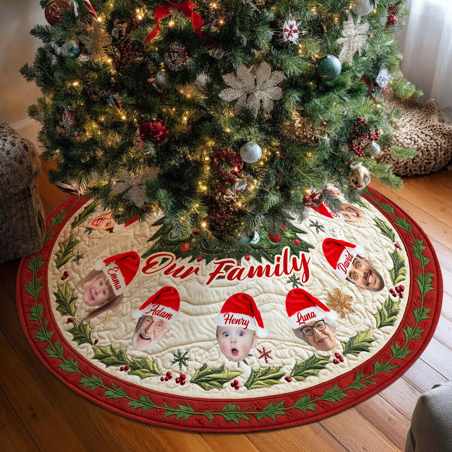 Funny Face Cutout Family - Personalized Family Tree Skirt QFHH5081003