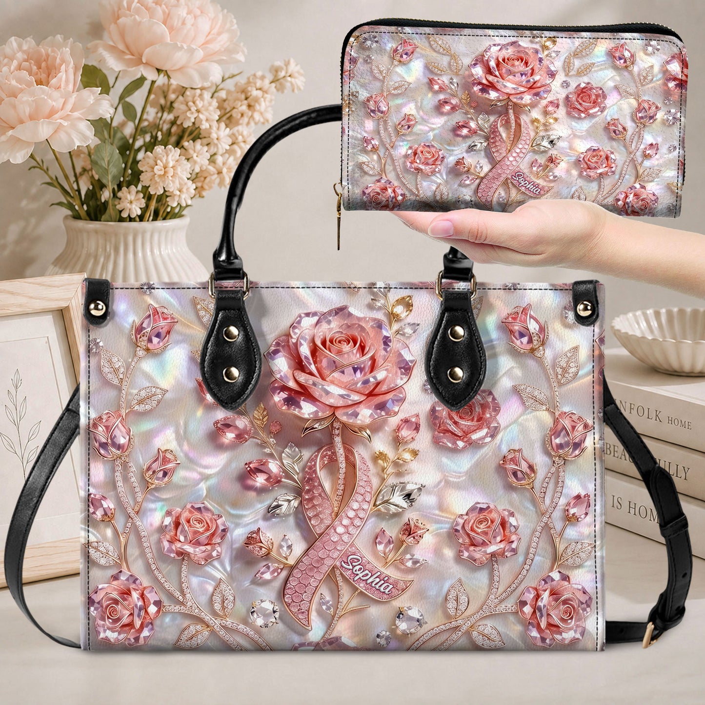 Personalized Breast Cancer Leather Handbag & Wallet NPTD6040802