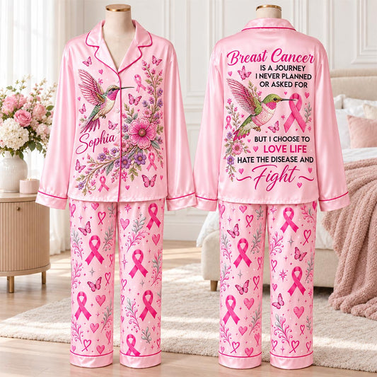Personalized Breast Cancer Awareness Satin Pajama Set UKHA6061003