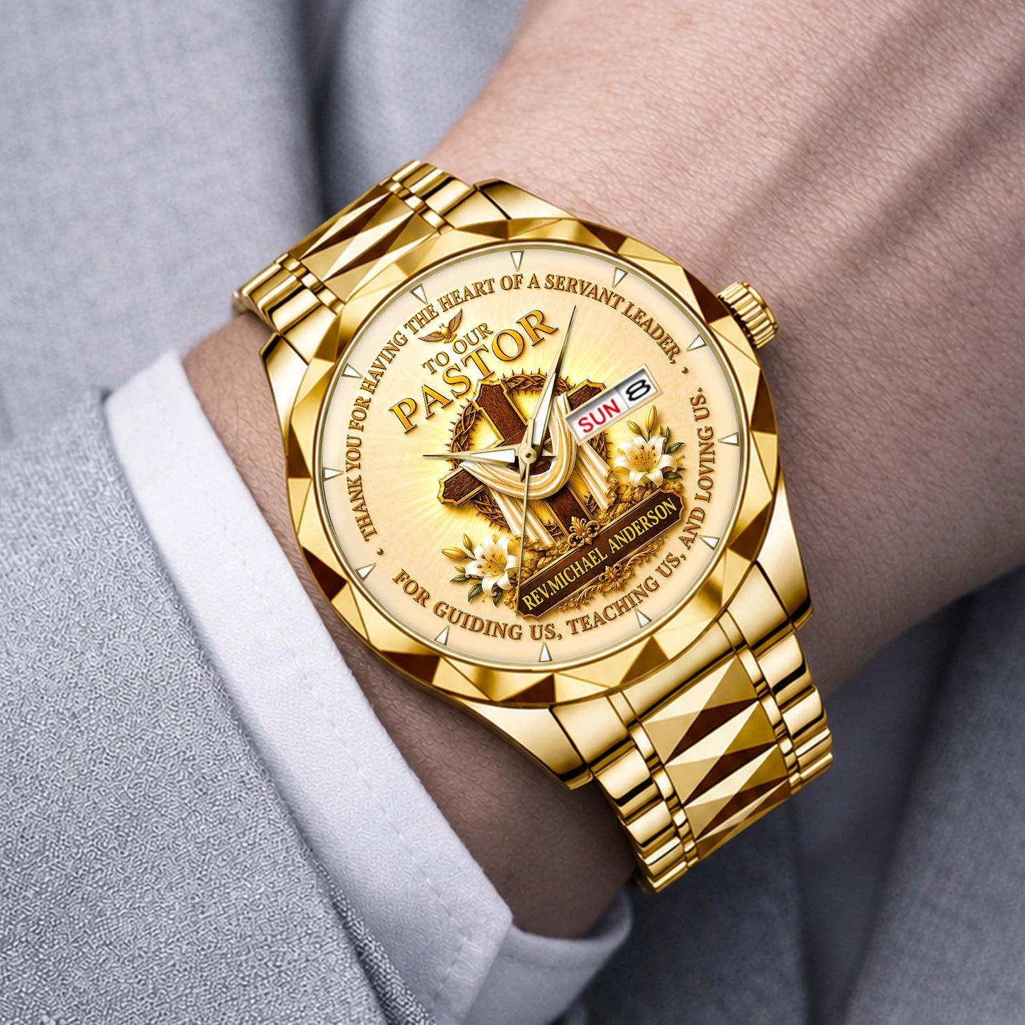 Personalized Pastor Watch Gift for Men, Christian Cross Watch, Appreciation Gift for Pastor QFHA6300702