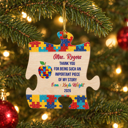 Personalized Thank You For Being Part Of My Story Autism Teacher Wooden Ornament QFTO4241003