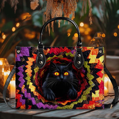 3D Effect Printed Black Cat Halloween Pu Leather Handbag QFHM5230906