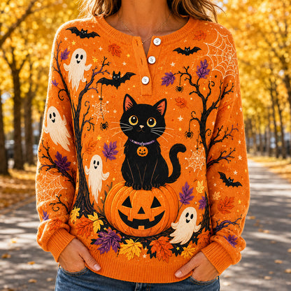 Halloween Buttoned Cardigan Sweater UKTD6130802
