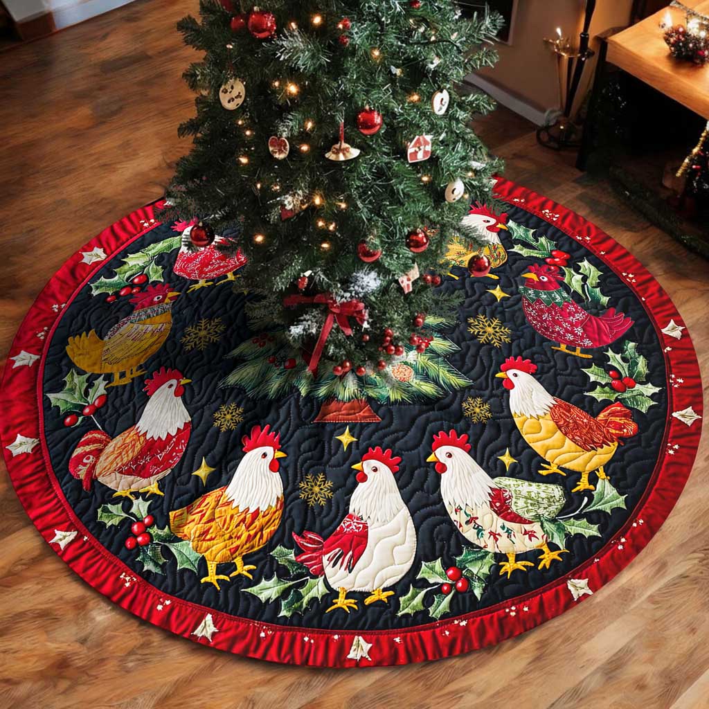 Roosters Christmas Tree Skirt, Chicken Tree Skirt UKTD5271004