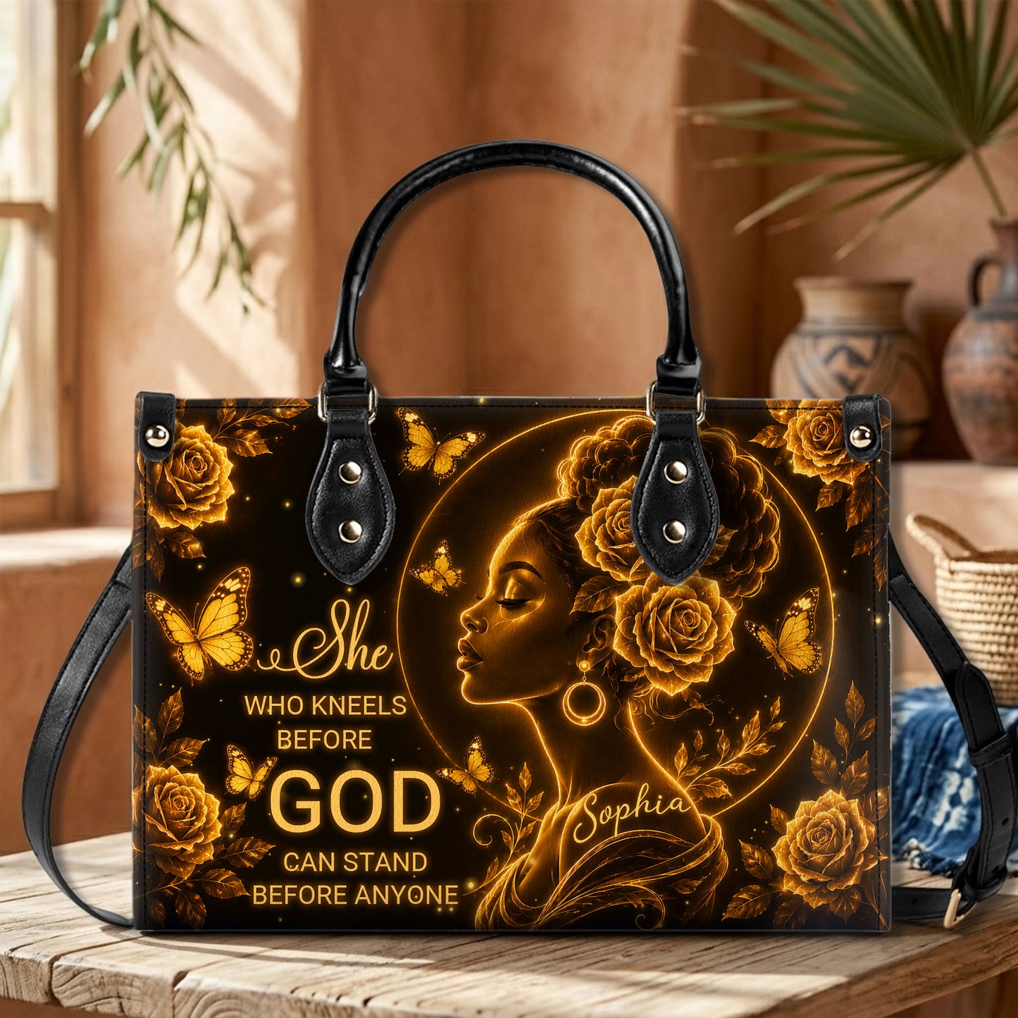Personalized Christain Black Woman PU Leather Handbag, Afro Girl Gifts UKND6030602