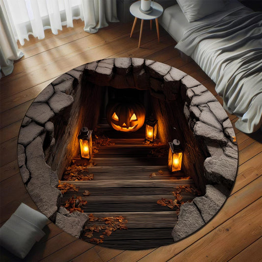 Pumpkin Halloween 3D Printed Rug, Halloween Round Mat UKHA5151001