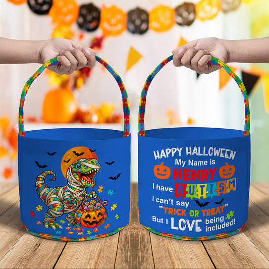 Personalized Dinosaur Autism Trick Or Treat Candy Bag QFNT5130901