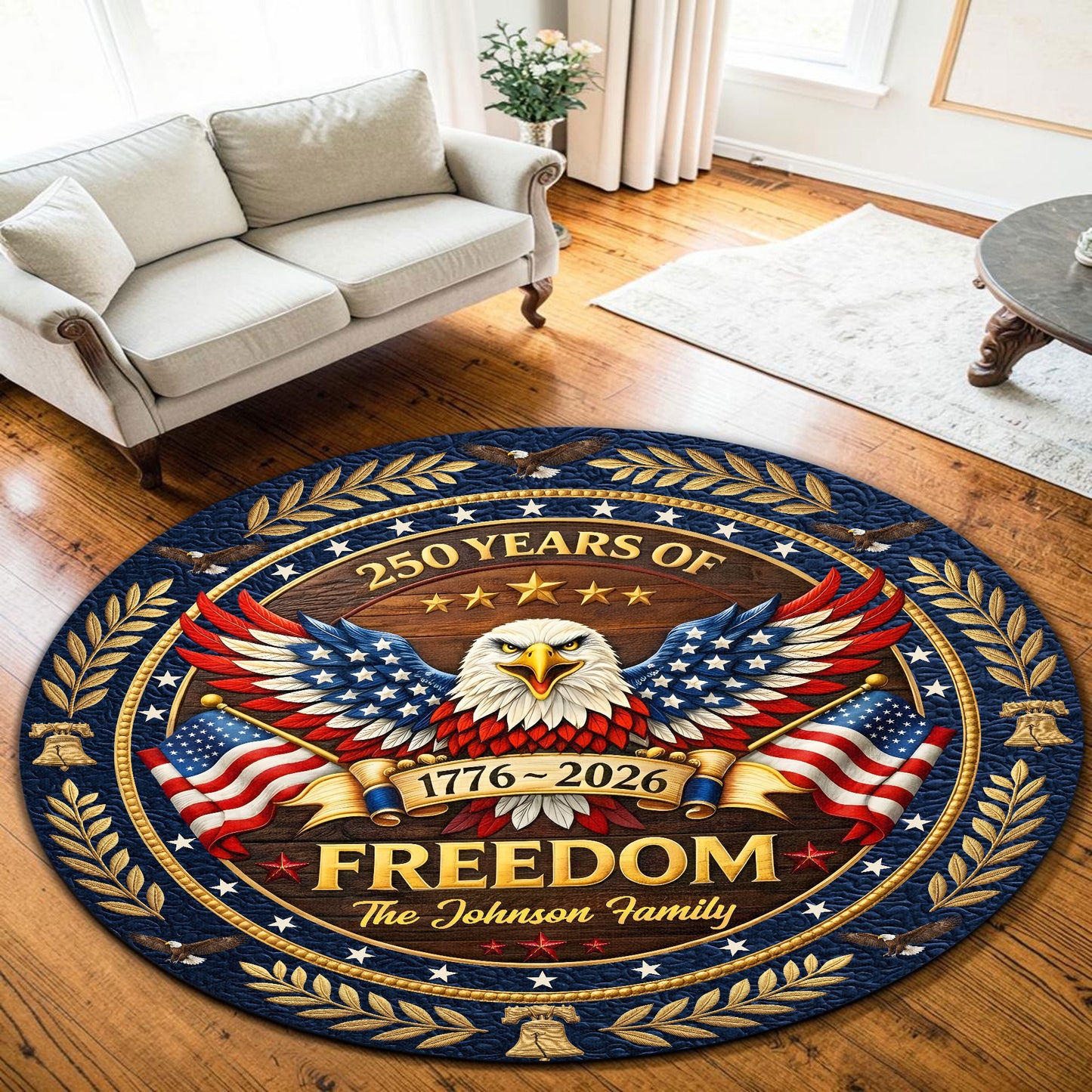 Personalized United State 250th Anniversary Quilt Round Mat UKND6140401