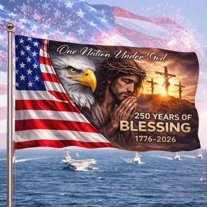 One Nation Under God United States of America 250 Years Flag, Christian Patriotic Eagle House Flag UKTD6160410