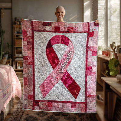 Personalized Breast Cancer Ribbon Quilt Blanket QFNT5200601