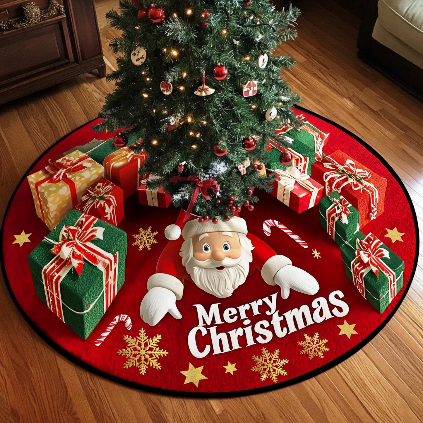 Personalized Christmas Tree Skirt, Custom Family Name Christmas Tree Skirt UKPY5171002
