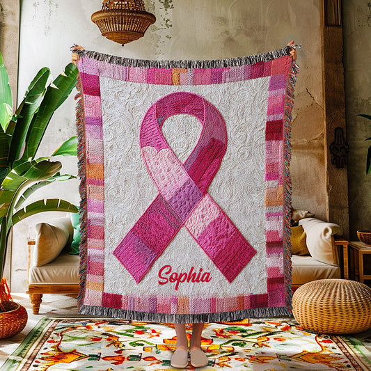 Personalized Breast Cancer Woven Tapestry Throw Blanket QFNT5210801