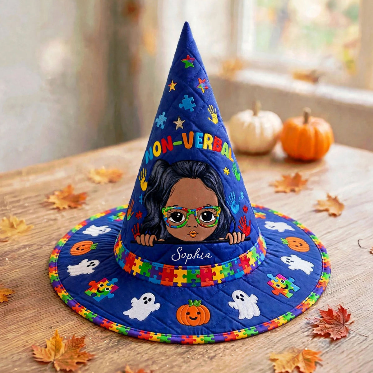 Personalized Autism Witch Quilted Witch Hat, Non Verbal Halloween Autism Witch Hat, Autism Kid Halloween Hooded Cloak, Autism Kids Witchy Collection NPND6030907