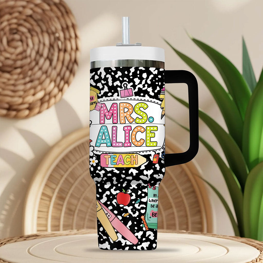 Custom Teacher 40 Oz Tumbler, Back To School Gift, Teacher Tumbler with Handle, Teacher Gift, Composition Notebook Classroom Teacher Tumbler UKND6090710