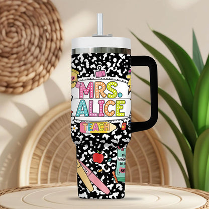 Custom Teacher 40 Oz Tumbler, Back To School Gift, Teacher Tumbler with Handle, Teacher Gift, Composition Notebook Classroom Teacher Tumbler UKND6090710