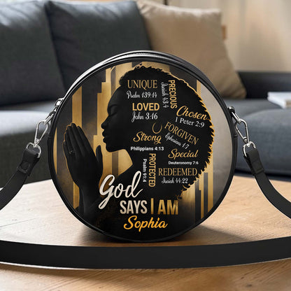Custom God Says I Am Afro Girl  Round Crossbody Bags THUU6110301